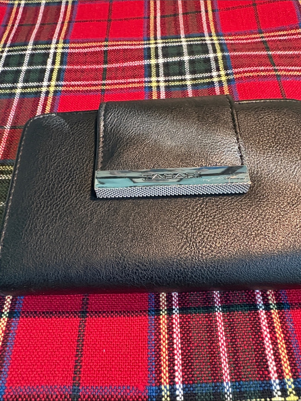 Tahari Dark Brown Wallet with Silver Logo Trim, Like New